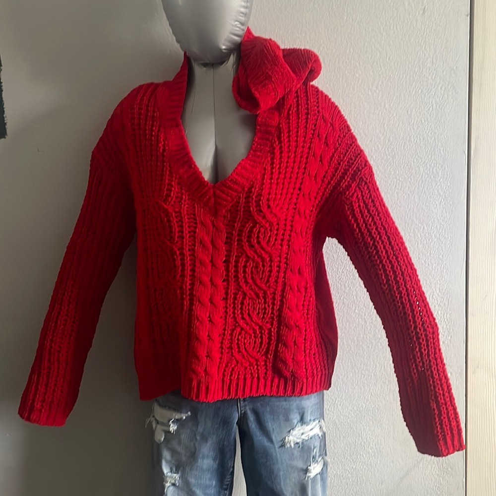 Red V-neck Hoodie